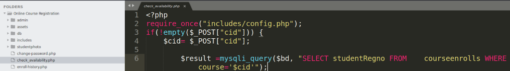 Участок кода из checkavailability.php