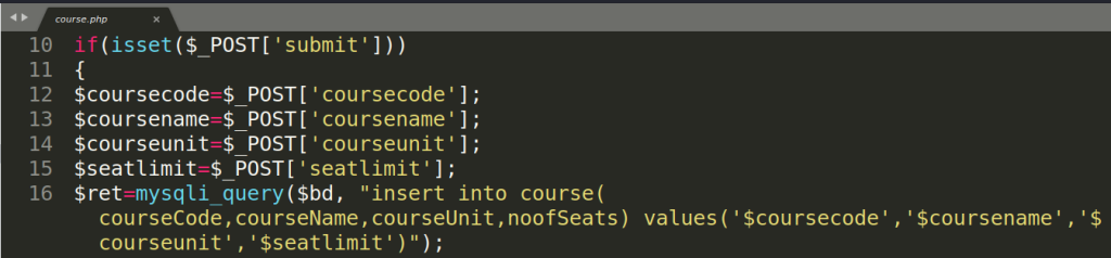 Участок кода из course.php