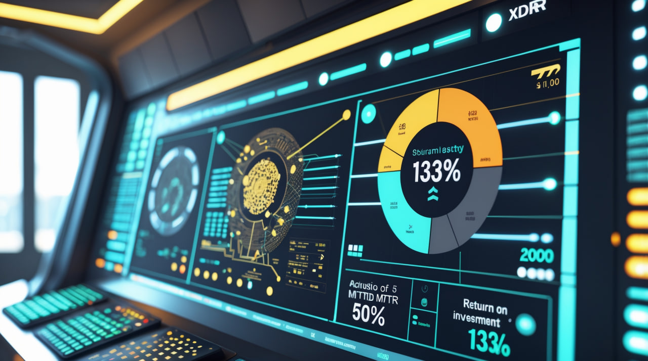 Инфографика, иллюстрирующая успешную стратегию развития SOC через переход с SIEM на XDR, с указанием снижения MTTD/MTTR и роста ROI.